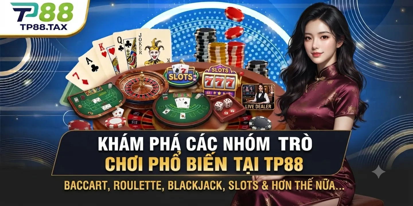 Casino TP88 – Sảnh Chơi, Cách Truy Cập Và Lưu Ý Sử Dụng 1 Các nhóm trò chơi phổ biến tại Casino TP88