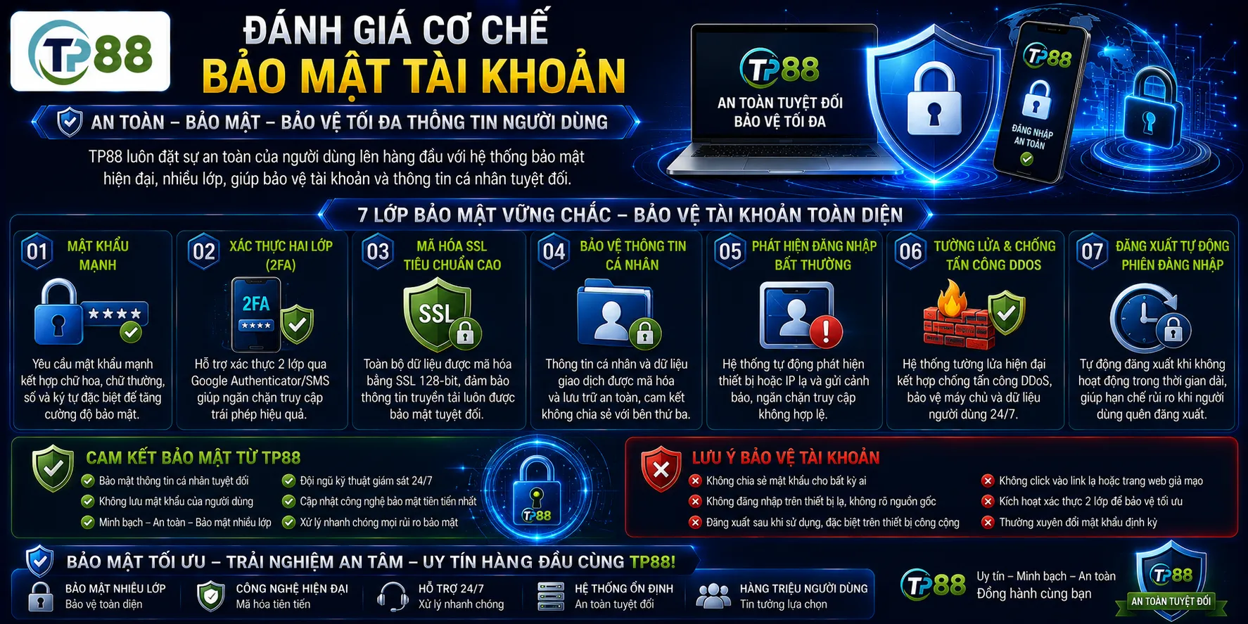 TP88 Có Uy Tín Không? 8 Tiêu Chí Kiểm Chứng Trước Khi Sử Dụng 2 Đánh giá cơ chế bảo mật tài khoản
