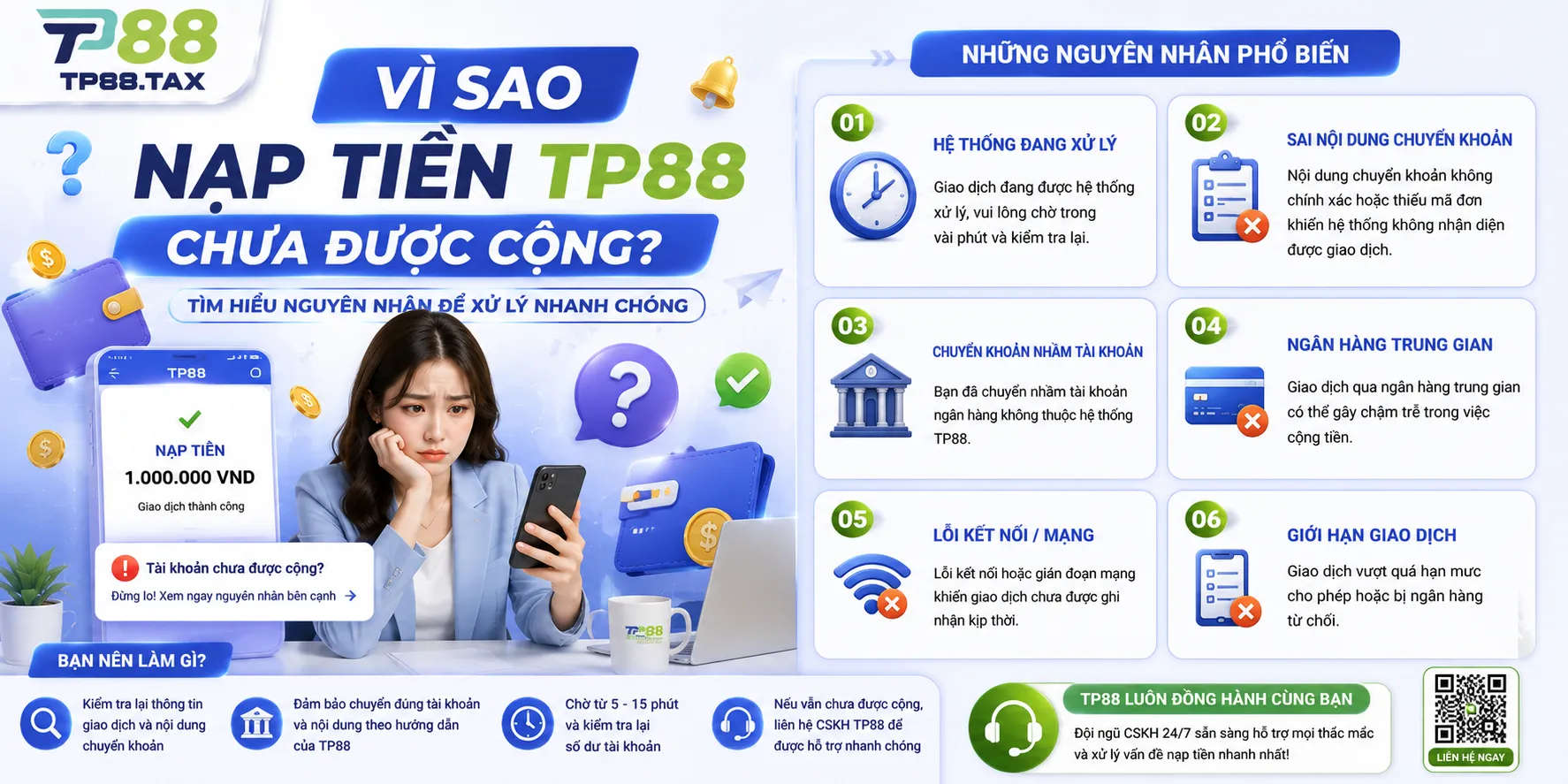 Vì sao nạp tiền TP88 chưa được cộng?