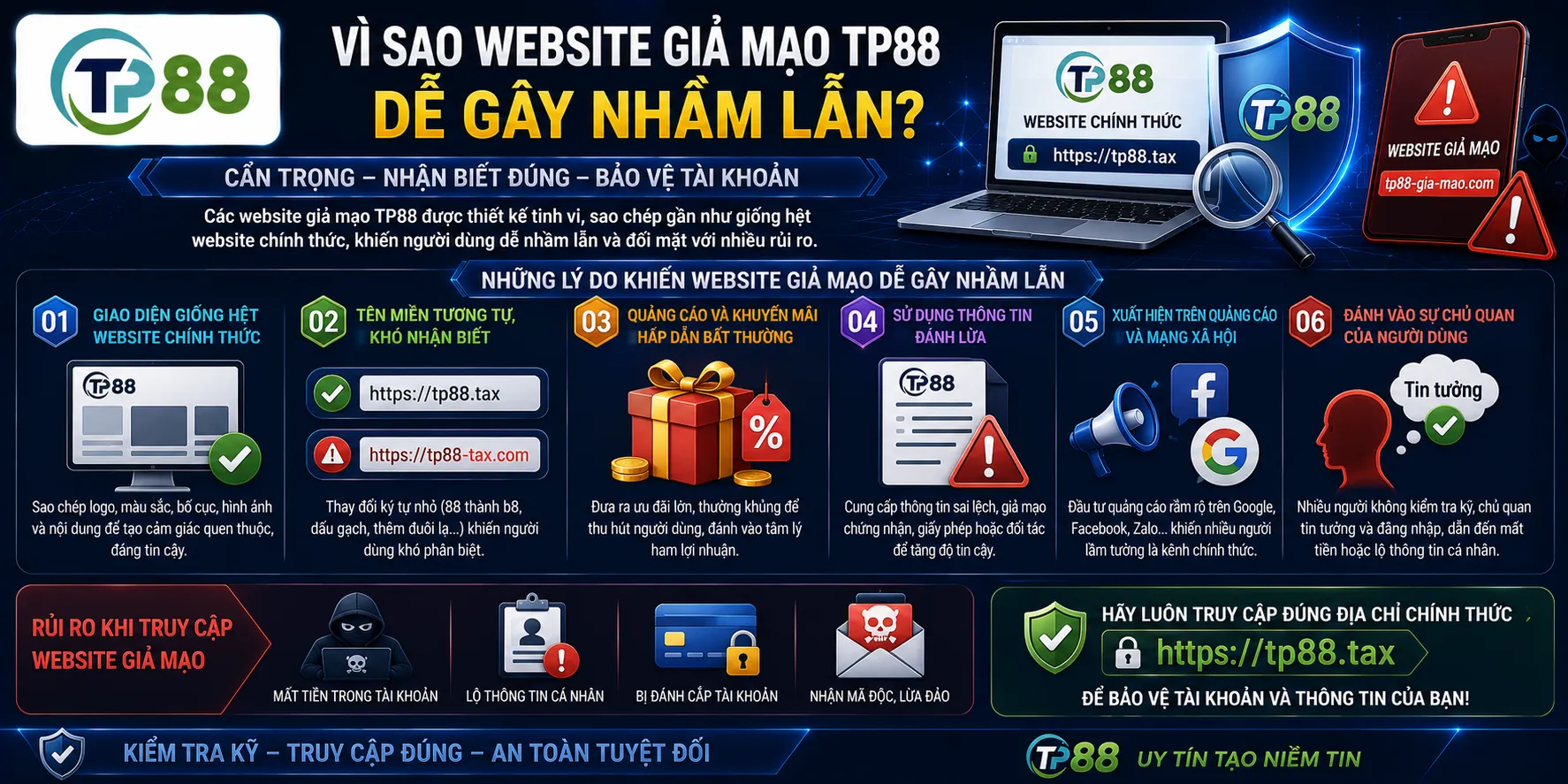 Cảnh Báo Website Giả Mạo TP88 – Dấu Hiệu Và Cách Xác Minh 1 Vì sao website giả mạo TP88 dễ gây nhầm lẫn?